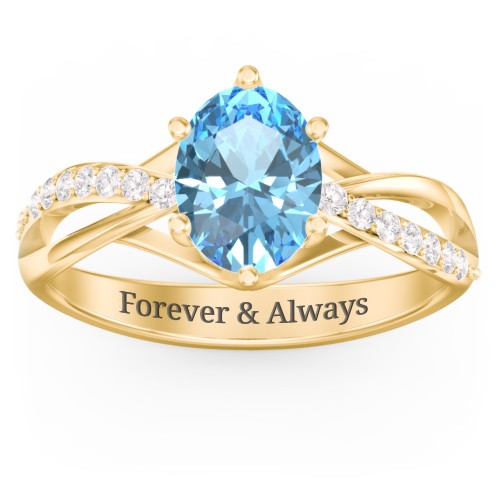 Oval Cut Gemstone Ring with Twisted Band and Accents