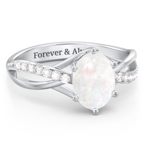 Oval Cut Gemstone Ring with Twisted Band and Accents