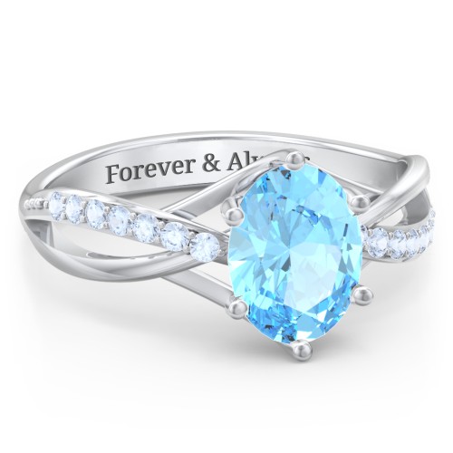 Oval Cut Gemstone Ring with Twisted Band and Accents