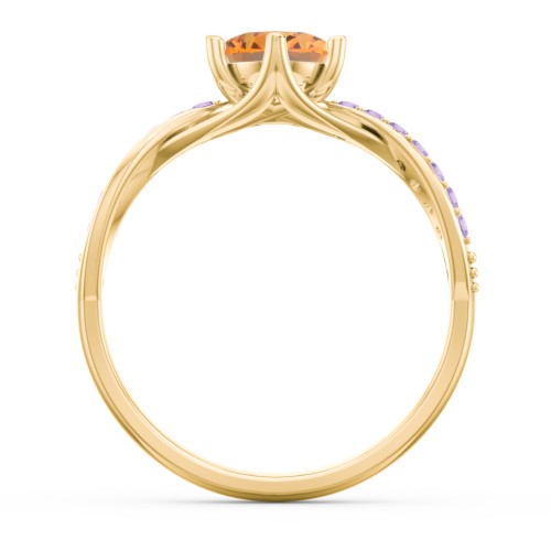 Oval Cut Gemstone Ring with Twisted Band and Accents – 18K Gold Plated Silver with Citrine and Amethyst Premium Zirconia
