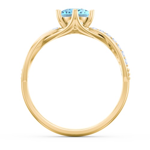 Oval Cut Gemstone Ring with Twisted Band and Accents – 18K Gold Plated Silver with Blue Topaz and Fancy Blue Premium Zirconia