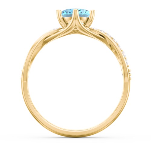 Oval Cut Gemstone Ring with Twisted Band and Accents – 18K Gold Plated Silver with Blue Topaz and White Premium Zirconia