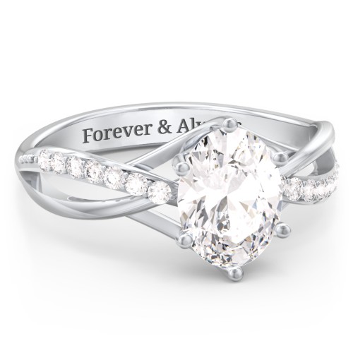 Oval Cut Gemstone Ring with Twisted Band and Accents – Sterling Silver with White Premium Zirconia