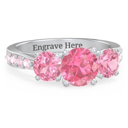 Majestic 3 Stone Eternity Ring with Accents in 925 Sterling Silver with Fancy Pink Premium Zirconia and Pink Tourmaline