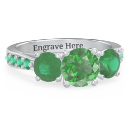 Majestic 3 Stone Eternity Ring with Accents in 925 Sterling Silver with Green Premium Zirconia and Emerald