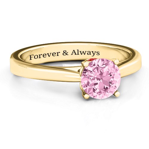 Royal Tulip Ring with Bezel Collar Stone – 10K Yellow Gold with Fancy Pink Premium Zirconia and Garnet