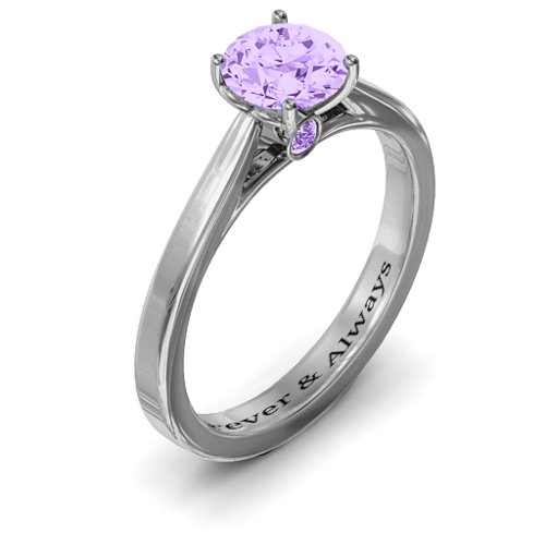 Royal Tulip Ring with Bezel Collar Stone – Sterling Silver with Amethyst Premium Zirconia and Amethyst
