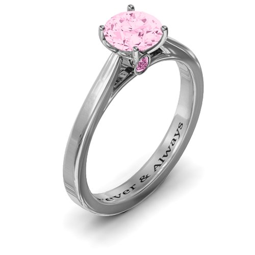 Royal Tulip Ring with Bezel Collar Stone – Sterling Silver with Fancy Pink Premium Zirconia and Pink Sapphire