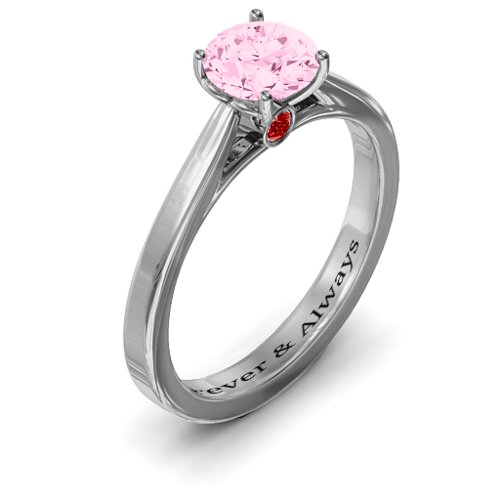 Royal Tulip Ring with Bezel Collar Stone – Sterling Silver with Fancy Pink Premium Zirconia and Garnet