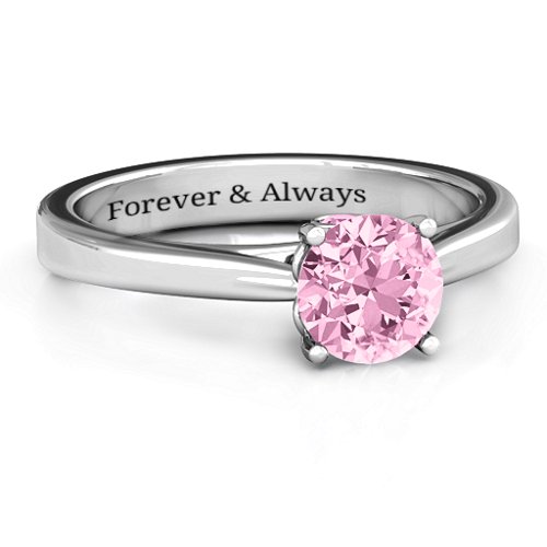 Royal Tulip Ring with Bezel Collar Stone – Sterling Silver with Fancy Pink Premium Zirconia and Pink Sapphire