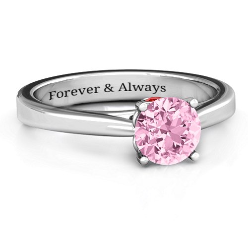 Royal Tulip Ring with Bezel Collar Stone – Sterling Silver with Fancy Pink Premium Zirconia and Garnet