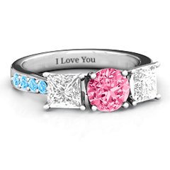 Majestic Round & Princess 3 Stone Ring with Accents