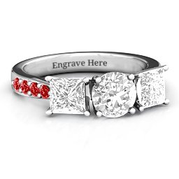 Majestic Round & Princess 3 Stone Ring with Accents