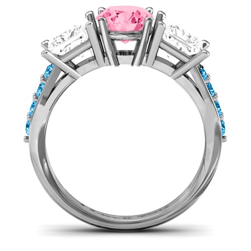 Majestic Round & Princess 3 Stone Ring with Accents