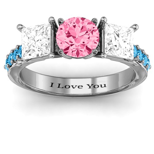 Majestic Round & Princess 3 Stone Ring with Accents