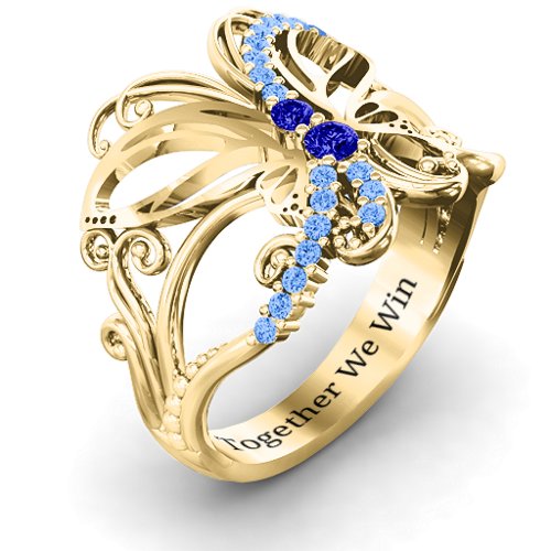 Glimmering Butterfly Ring – 10K Yellow Gold with Blue Sapphire and Fancy Blue Premium Zirconia