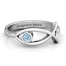 Classic Fish Ring in 925 Sterling Silver with Aquamarine