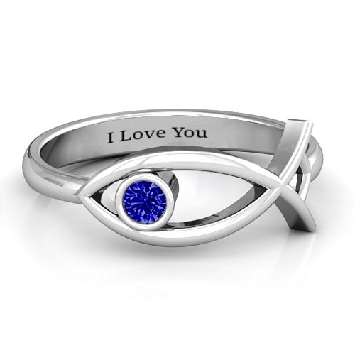 Classic Fish Ring – Sterling Silver with Blue Sapphire