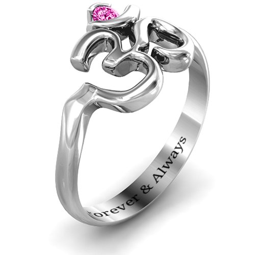 Om - Sound of Universe Ring with Round Stone – Sterling Silver with Pink Tourmaline