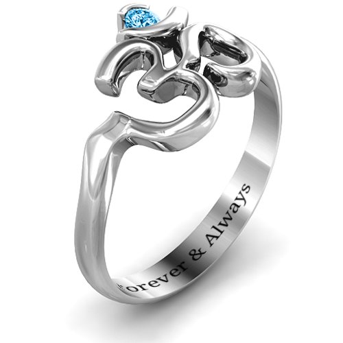 Om - Sound of Universe Ring with Round Stone – Sterling Silver with Blue Topaz
