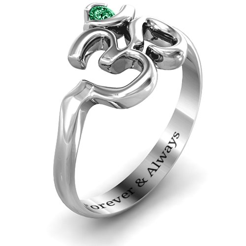 Om - Sound of Universe Ring with Round Stone – Sterling Silver with Emerald