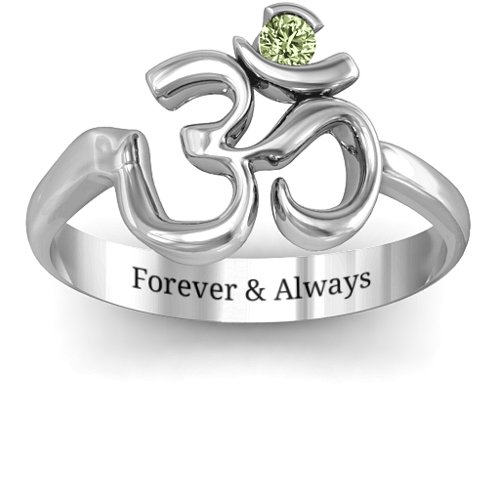Om - Sound of Universe Ring with Round Stone – Sterling Silver with Peridot