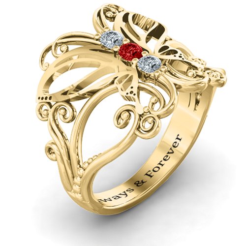 Precious Butterfly Ring – 10K Yellow Gold with Cubic Zirconia and Garnet