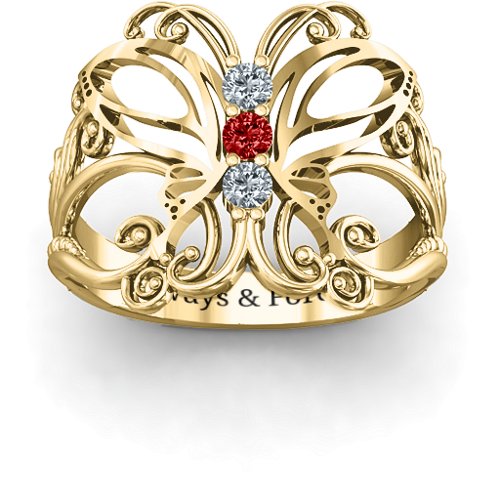Precious Butterfly Ring – 10K Yellow Gold with Cubic Zirconia and Garnet