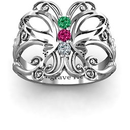 Precious Butterfly Ring in 925 Sterling Silver with Emerald, Ruby, and Cubic Zirconia