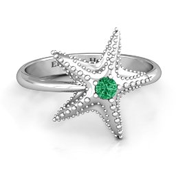 Starfish Ring in 925 Sterling Silver with Emerald