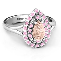 Cleopatra Double Halo Ring in 925 Sterling Silver with Morganite and Fancy Pink Premium Zirconia