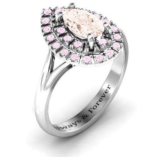 Cleopatra Double Halo Ring – Sterling Silver with Morganite and Fancy Pink Premium Zirconia