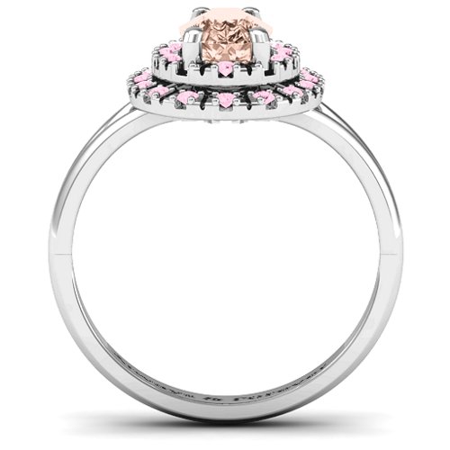 Cleopatra Double Halo Ring – Sterling Silver with Morganite and Fancy Pink Premium Zirconia
