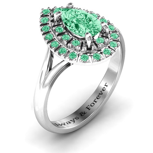 Cleopatra Double Halo Ring – Sterling Silver with Emerald and Green Premium Zirconia