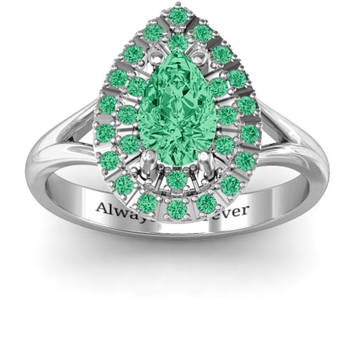 Cleopatra Double Halo Ring – Sterling Silver with Emerald and Green Premium Zirconia