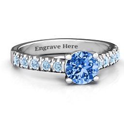 Vintage Diana Ring in 925 Sterling Silver with Fancy Blue Premium Zirconia and Aquamarine