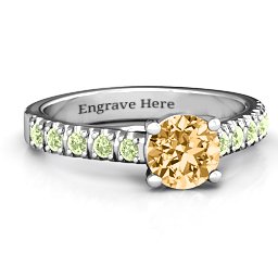 Vintage Diana Ring in 925 Sterling Silver with Fancy Yellow Premium Zirconia and Peridot