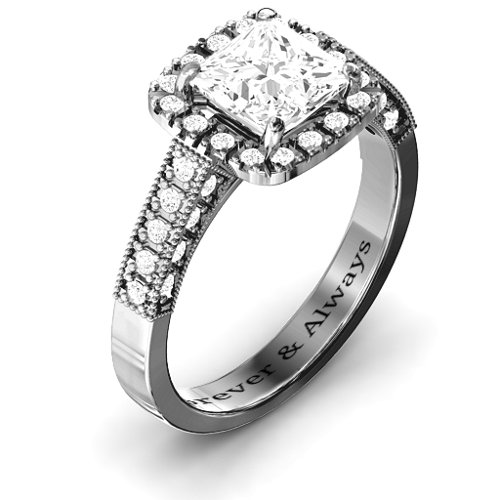Brilliant Princess Ring with Profile Accents – Sterling Silver with White Premium Zirconia