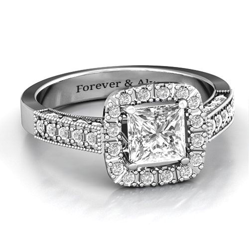 Brilliant Princess Ring with Profile Accents – Sterling Silver with White Premium Zirconia