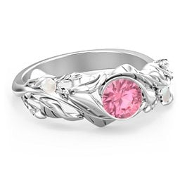 Solitaire Leaf Ring with Accent Stones