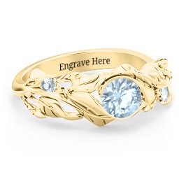 Solitaire Leaf Ring with Accent Stones