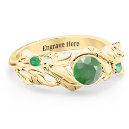 Solitaire Leaf Ring with Accent Stones