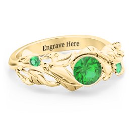 Solitaire Leaf Ring with Accent Stones