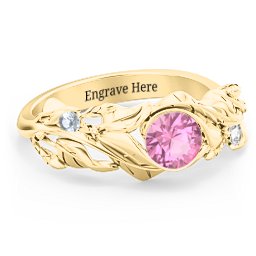 Solitaire Leaf Ring with Accent Stones