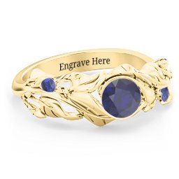 Solitaire Leaf Ring with Accent Stones