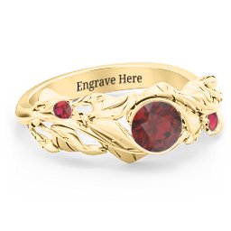 Solitaire Leaf Ring with Accent Stones