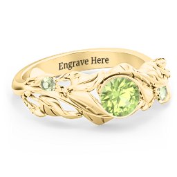 Solitaire Leaf Ring with Accent Stones