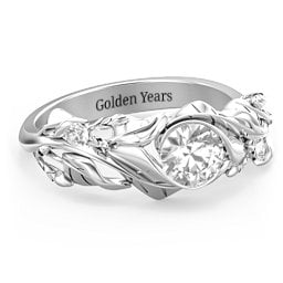 Solitaire Leaf Ring with Accent Stones