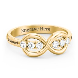 Engravable Infinity Ring with Birthstones in 10K Solid Yellow Gold with Cubic Zirconia
