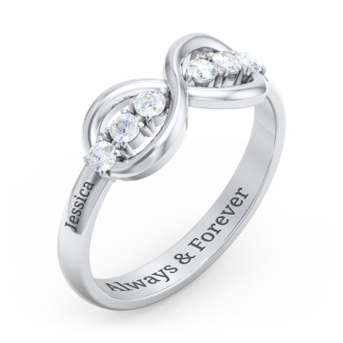 Engravable Infinity Ring with Birthstones – Sterling Silver with Diamond